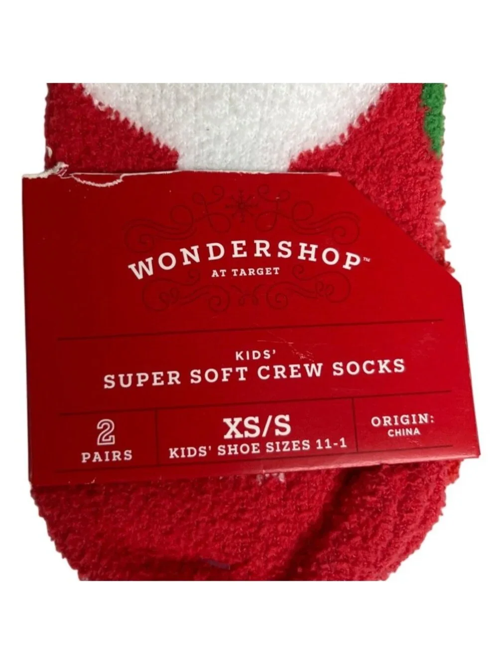 Wondershop Kids Super Soft Crew Christmas Santa Socks 2 Pk Size XS/S